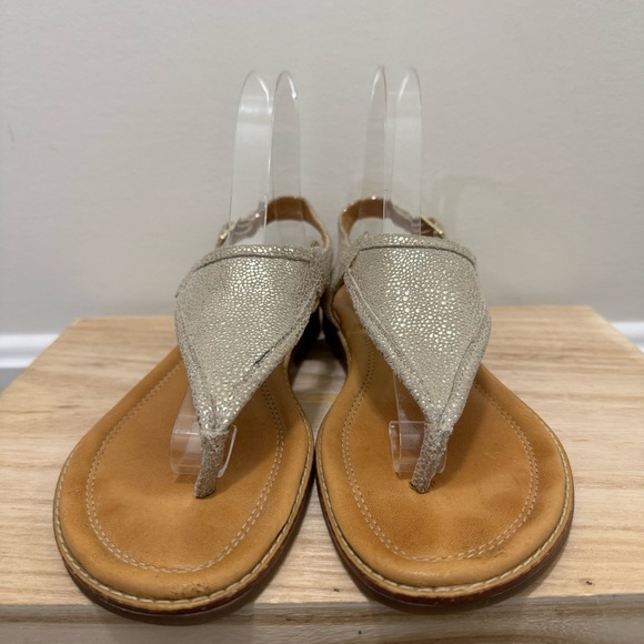Sperry Abbey Sparkle Platinum Leather Buckle Sandals 8 - Picture 4 of 7